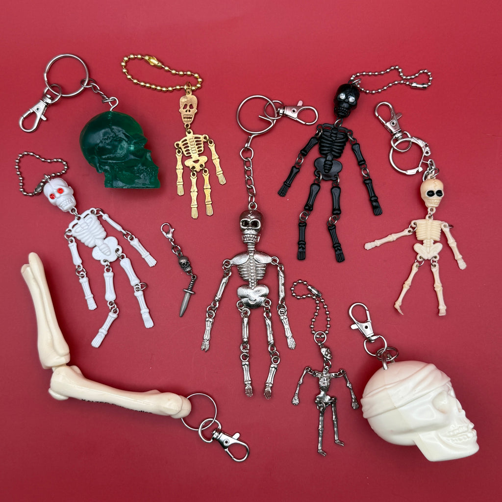 Vintage Spooky Skeleton Halloween Keychains & Bag Charms