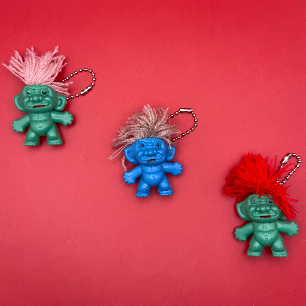 Vintage 1980s String Hair Troll Doll Bag Charms