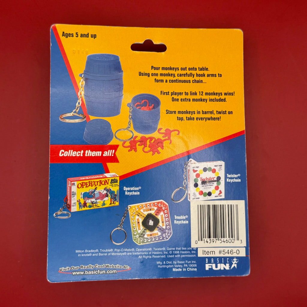NIB 90s Vintage Keychain: Barrel of Monkeys Game