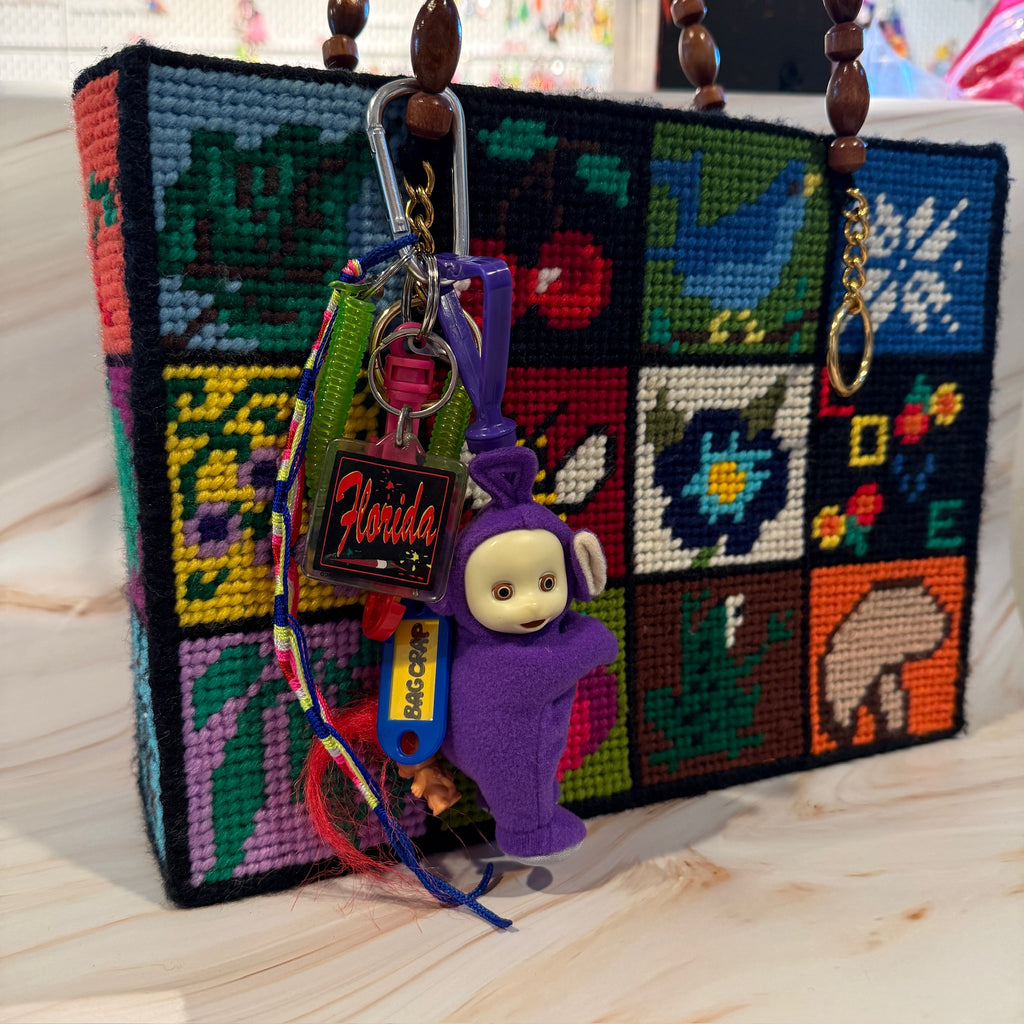 Vintage Purple Teletubby Plushie and Mini Troll Keychain and Bag Charm Pack