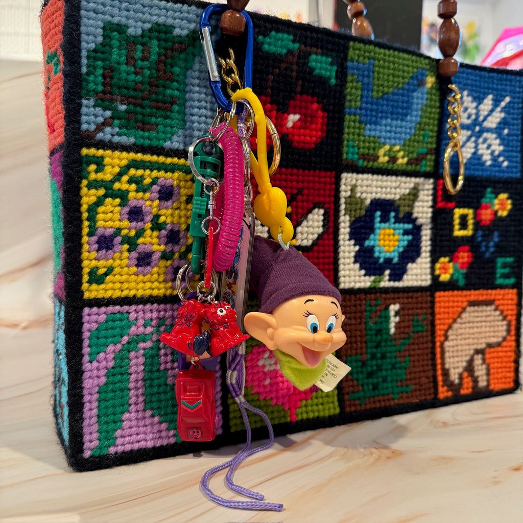 Vintage Dopey Head and Mini Red Car Keychain and Bag Charm Pack
