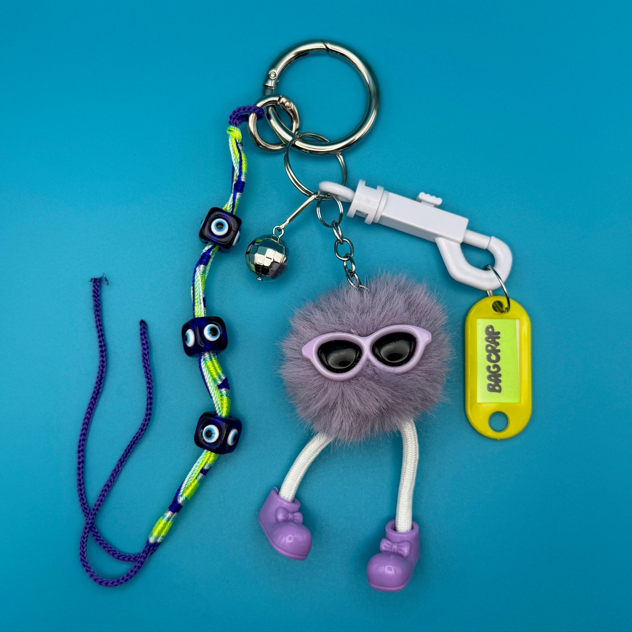 Purple Pom Pom Evil Eye   Pack - vintage bag charm packs nostalgia vintage y2k vintage keychain vintage charms for bag nostalgia vintage keychains y2k collectible - Bag Crap