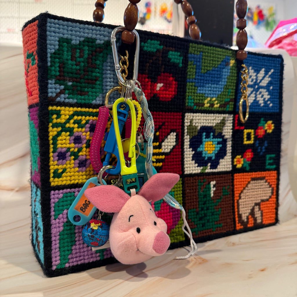 Vintage Piglet Head Plushie and Monster Hand Keychain and Bag Charm Pack