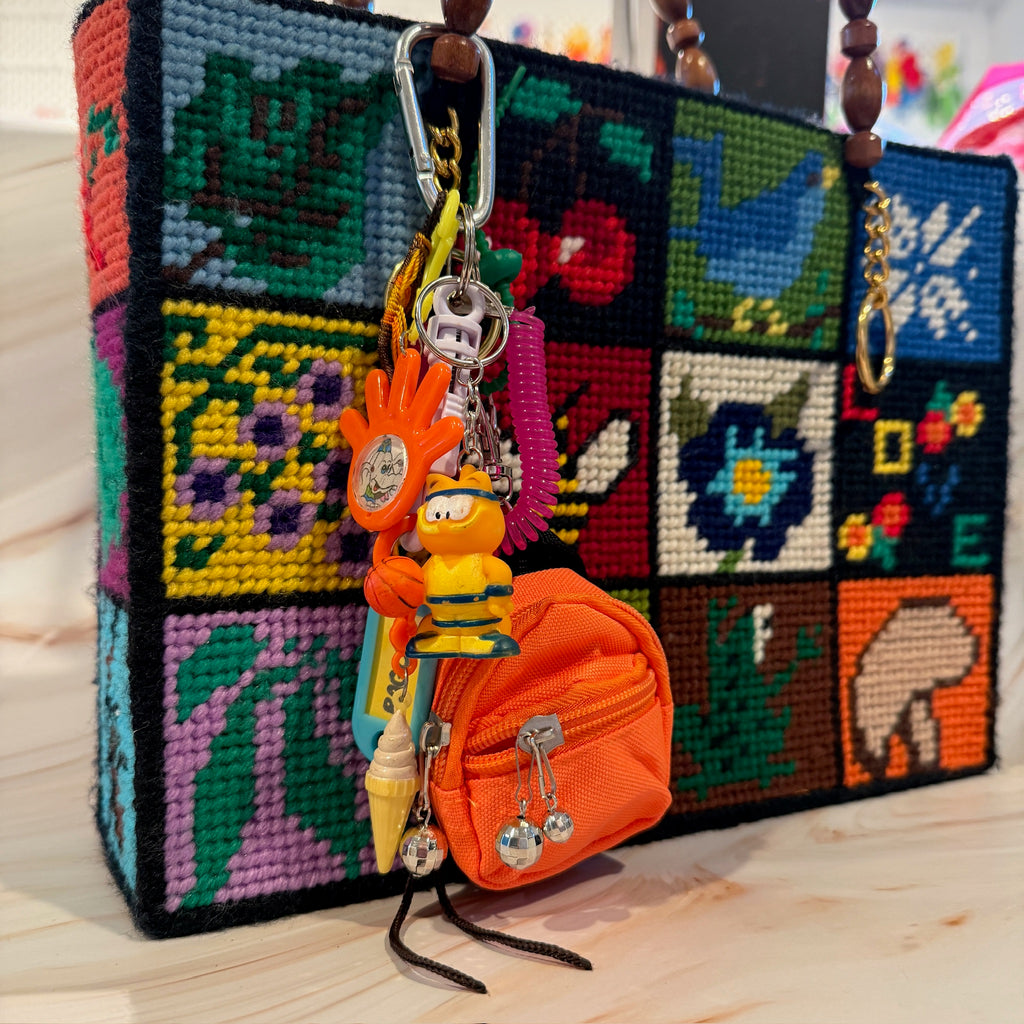 Vintage Orange Mini Backpack and Basketball Garfield Keychain and Bag Charm Pack