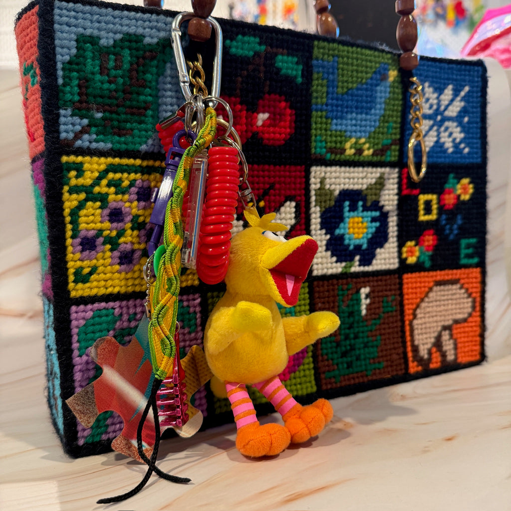 Vintage Big Bird Plushie and Puzzle Piece Keychain and Bag Charm Pack