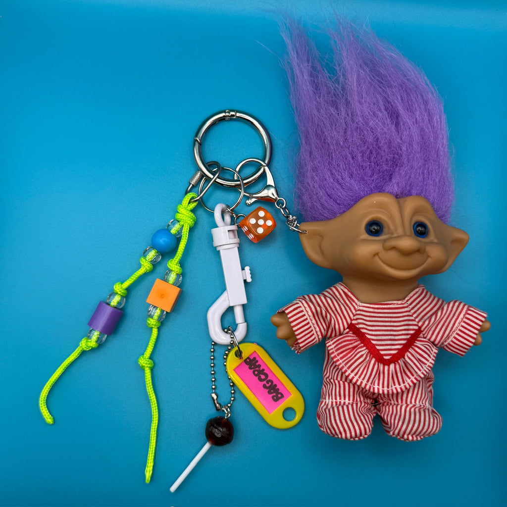 Vintage 80s Purple Troll Doll Bag Charm Pack