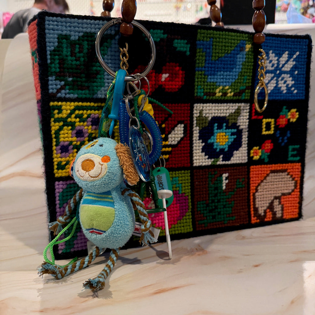 Vintage Blue Dog Plushie and Green Army Guy Keychain and Bag Charm Pack