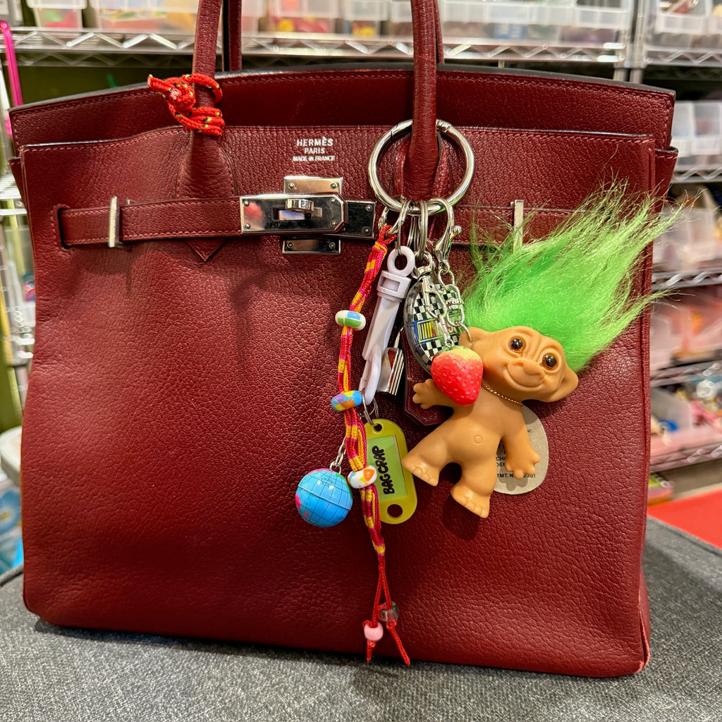 Vintage 80s Green Troll Doll Nascar Bag Charm Pack