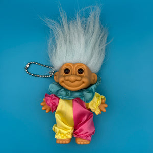 4'  90s Troll Doll  : Clown Troll with Light Blue Hair - troll charms troll keychains vintage keychain vintage charms for bag nostalgia vintage keychains y2k collectible - Bag Crap
