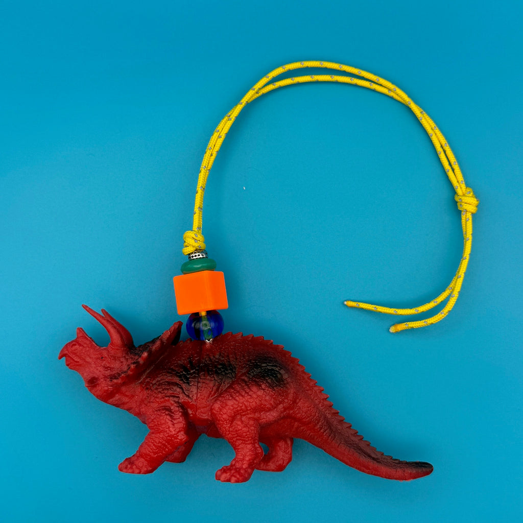 Vintage Toy Dino with Beaded Paracord Bag Charm