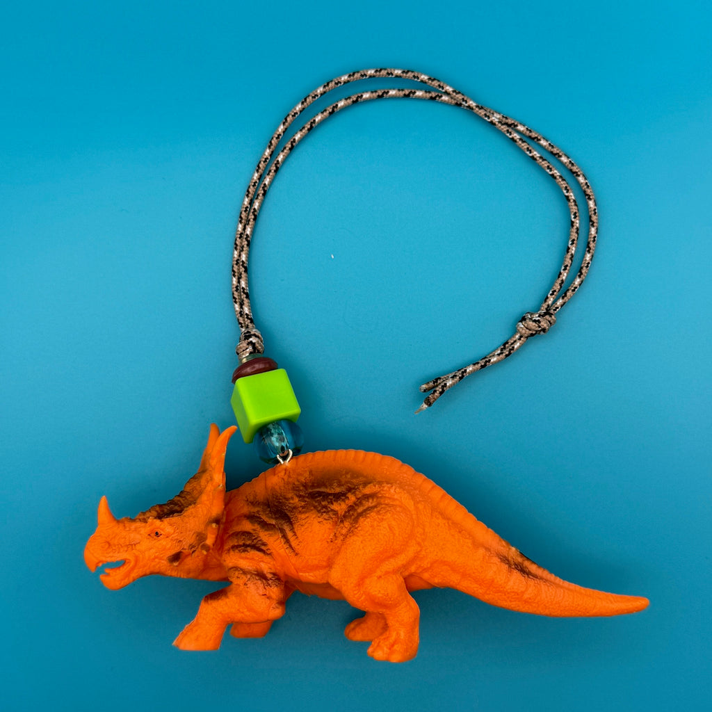 Vintage Toy Dino with Beaded Paracord Bag Charm
