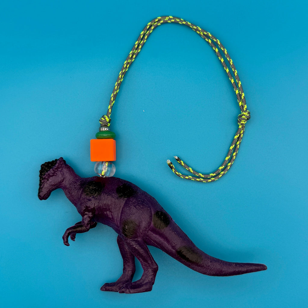Vintage Toy Dino with Beaded Paracord Bag Charm