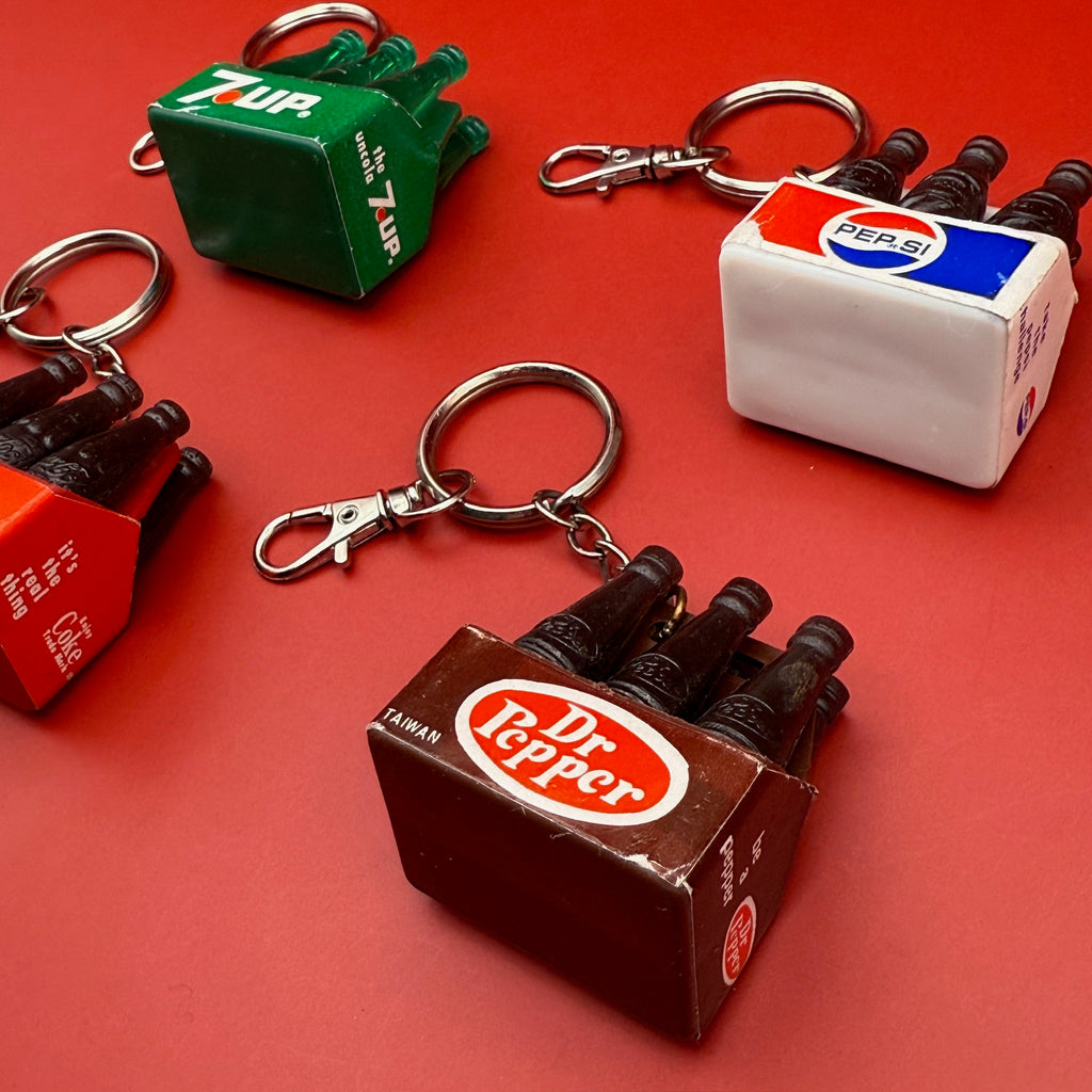 Vintage Mini Soda Bottle Bag Charms: Coke, Dr.Pepper, 7Up, Pepsi