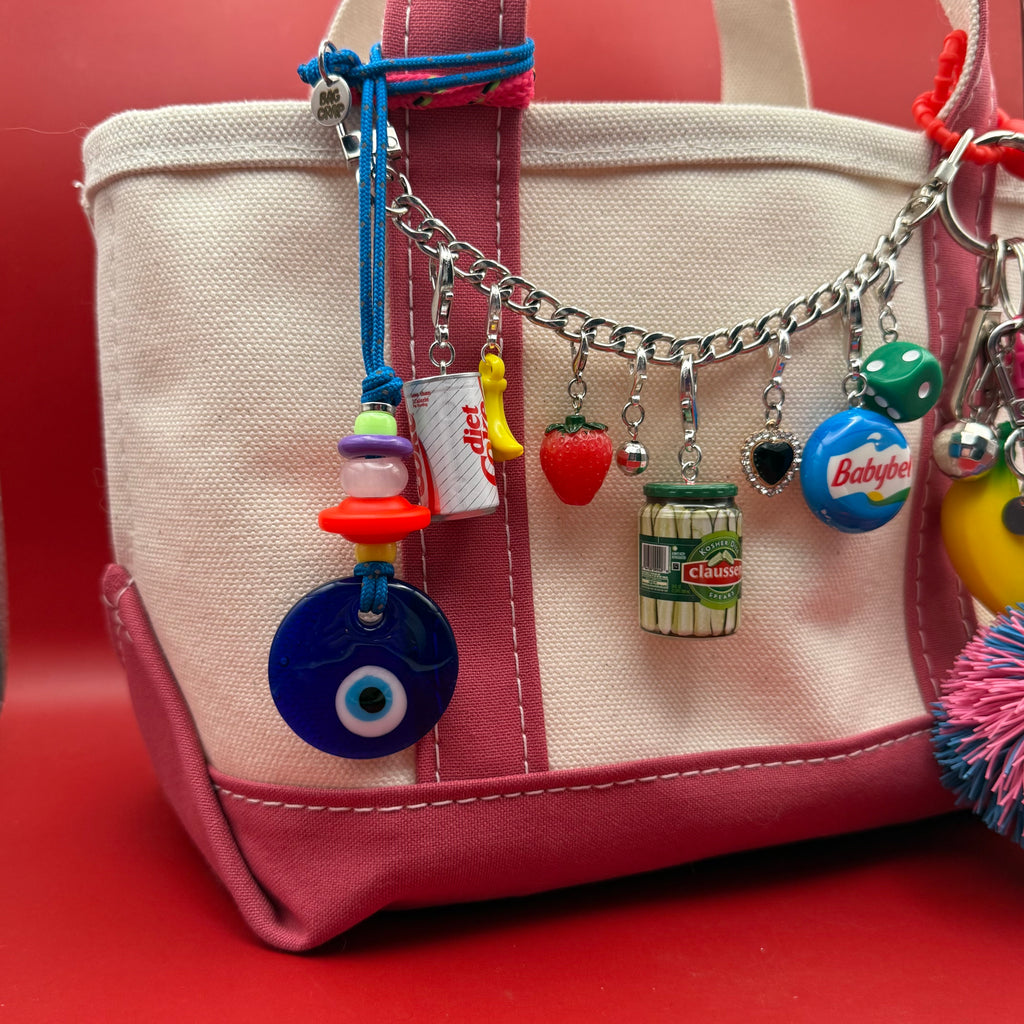 Blue Evil Eye Rose Quartz Beaded Paracord Bag Charm