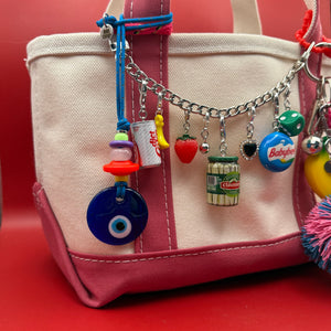 Blue Evil Eye Rose Quartz Beaded Paracord -  vintage keychain vintage charms for bag nostalgia vintage keychains y2k collectible - Bag Crap