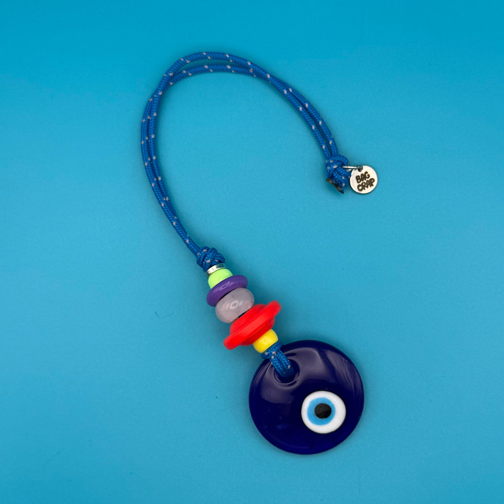 Blue Evil Eye Rose Quartz Beaded Paracord Bag Charm