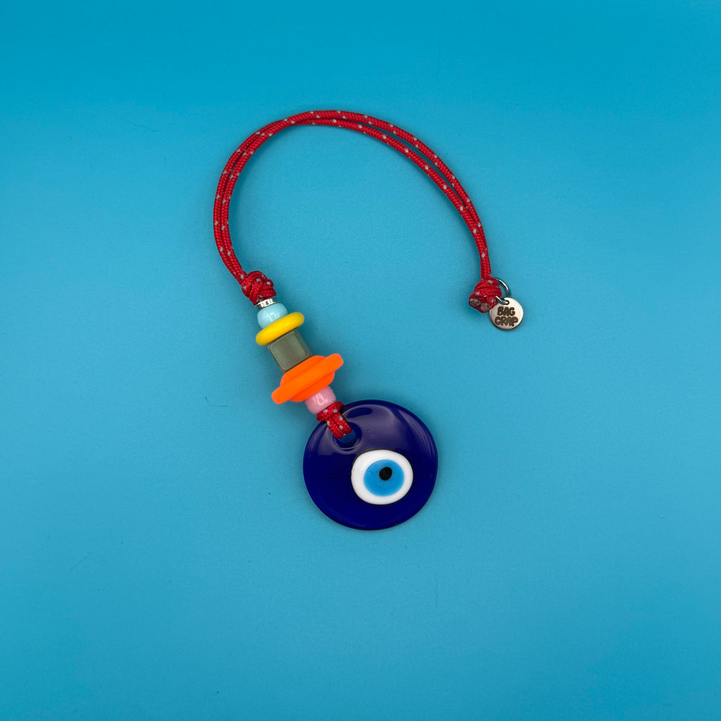 Red Evil Eye Aventurine Beaded Paracord Bag Charm