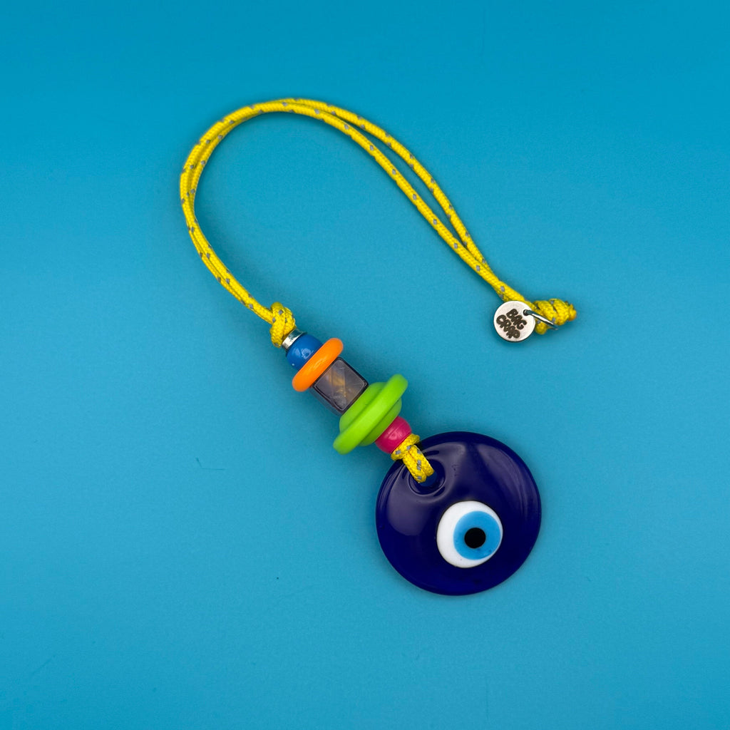 Yellow Evil Eye Amethyst Beaded Paracord Bag Charm