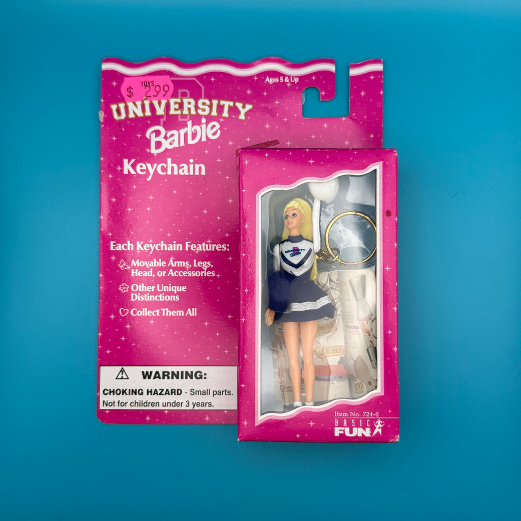 NIB 90s Vintage Keychain: Blue & White University CheerleaderBarbie