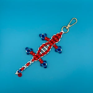 Glass Bead Buddy Red and Blue Lizard -  vintage keychain vintage charms for bag nostalgia vintage keychains y2k collectible - Bag Crap