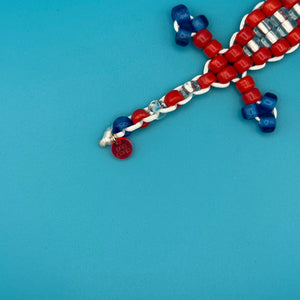 Glass Bead Buddy Red and Blue Lizard -  vintage keychain vintage charms for bag nostalgia vintage keychains y2k collectible - Bag Crap