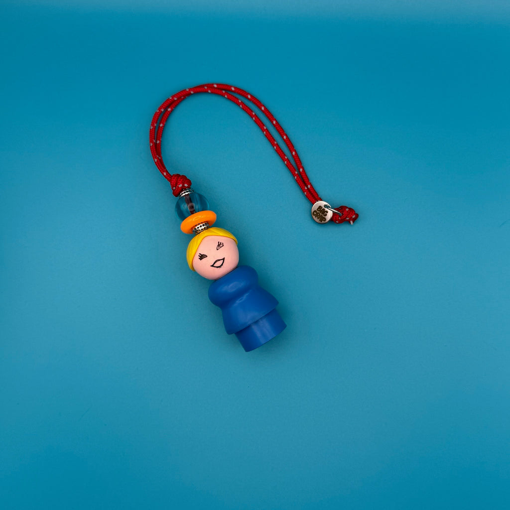 Vintage 1980s Fisher Price Blonde Woman Red Paracord Bag Charm