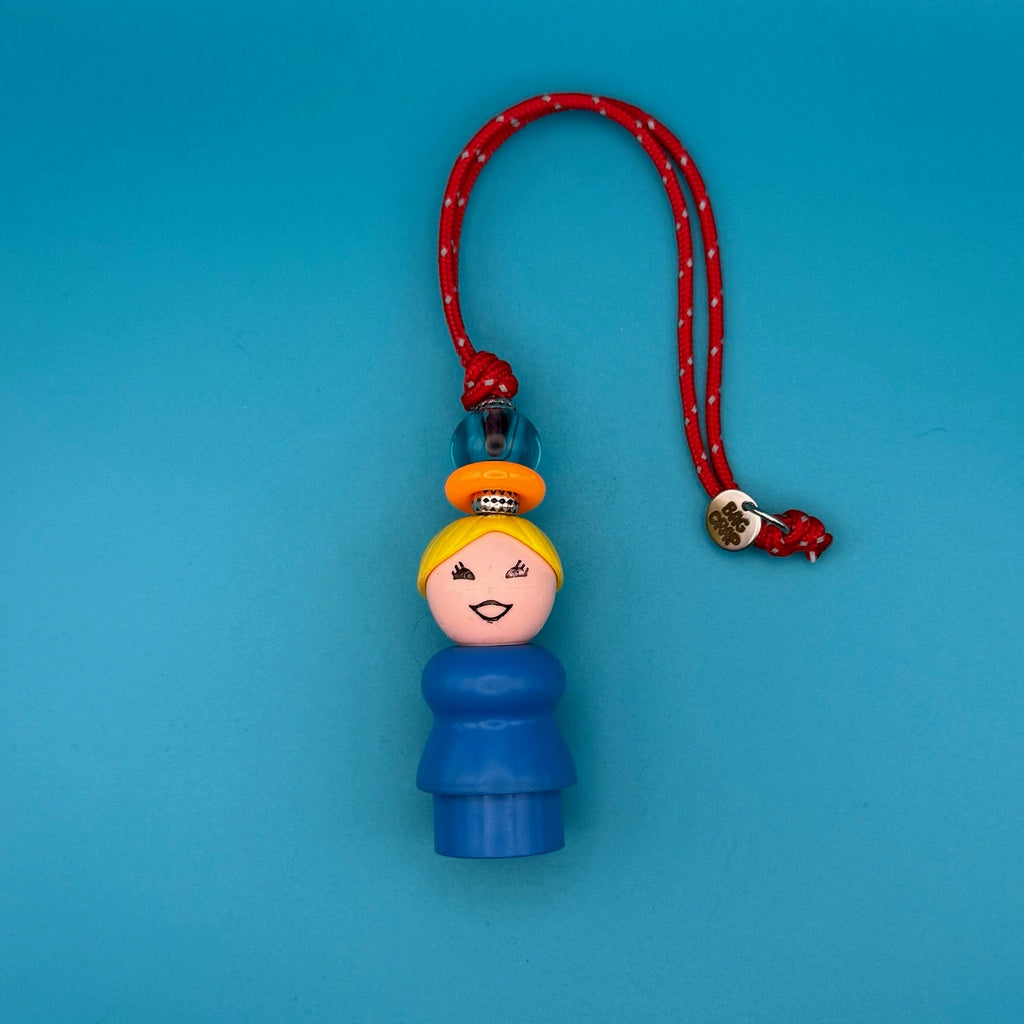 Vintage 1980s Fisher Price Blonde Woman Red Paracord Bag Charm