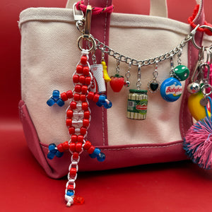 Glass Bead Buddy Red and Blue Lizard -  vintage keychain vintage charms for bag nostalgia vintage keychains y2k collectible - Bag Crap