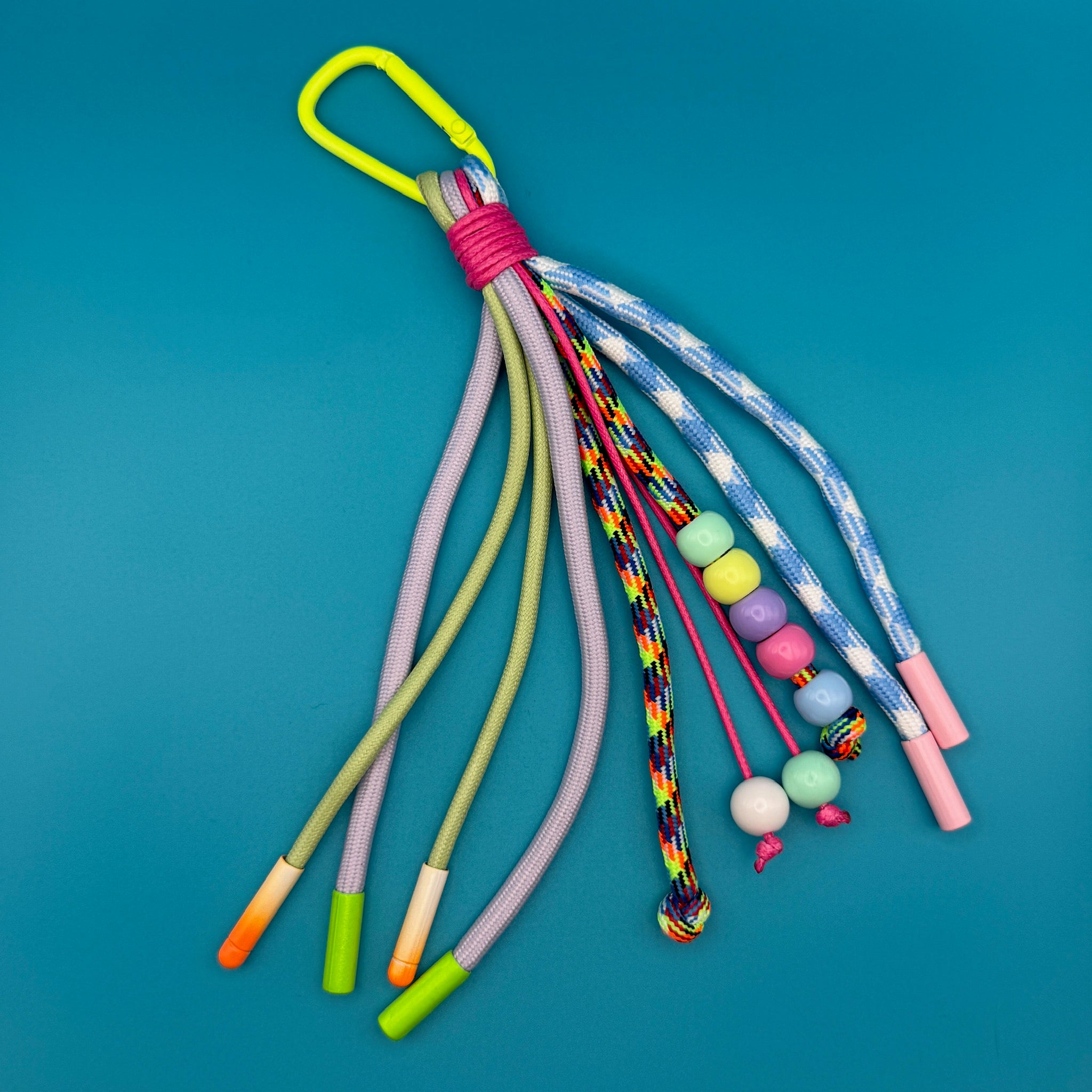 Neon Multi-Colored Beaded Paracord - clips carabiners charms keychains bag designer vintage keychain vintage charms for bag nostalgia vintage keychains y2k collectible - Bag Crap