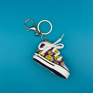 90s Purple Smiley Face Sneaker -  vintage keychain vintage charms for bag nostalgia vintage keychains y2k collectible - Bag Crap