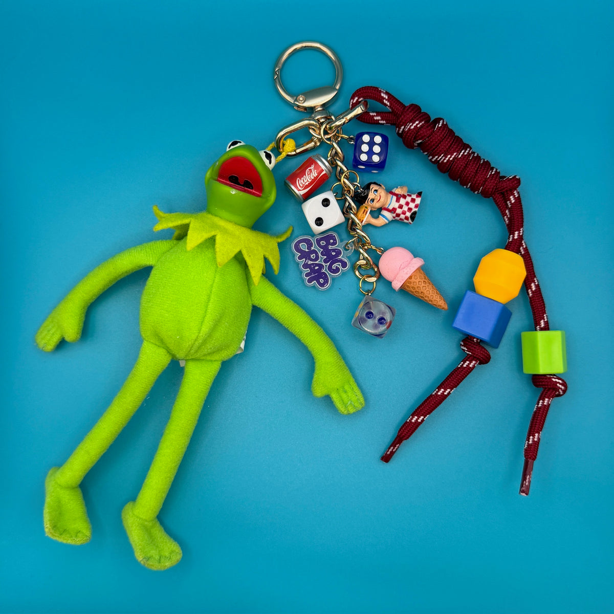 Kermit the Frog Gold Trinket Chain   Set - vintage bag charm packs nostalgia vintage y2k vintage keychain vintage charms for bag nostalgia vintage keychains y2k collectible - Bag Crap
