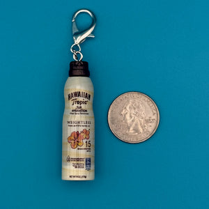 Mini Hawaiian Tropic SPF 15 Spray Sunscreen -  vintage keychain vintage charms for bag nostalgia vintage keychains y2k collectible - Bag Crap