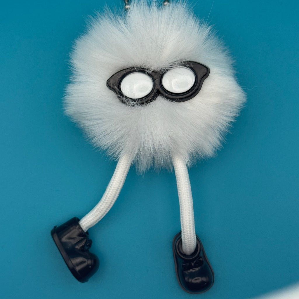 White and Black Pom Pom Walking Weirdo Bag Charm