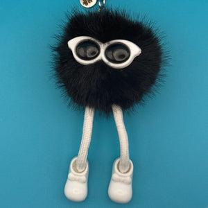 Black and White Pom Pom Walking Weirdo -  vintage keychain vintage charms for bag nostalgia vintage keychains y2k collectible - Bag Crap