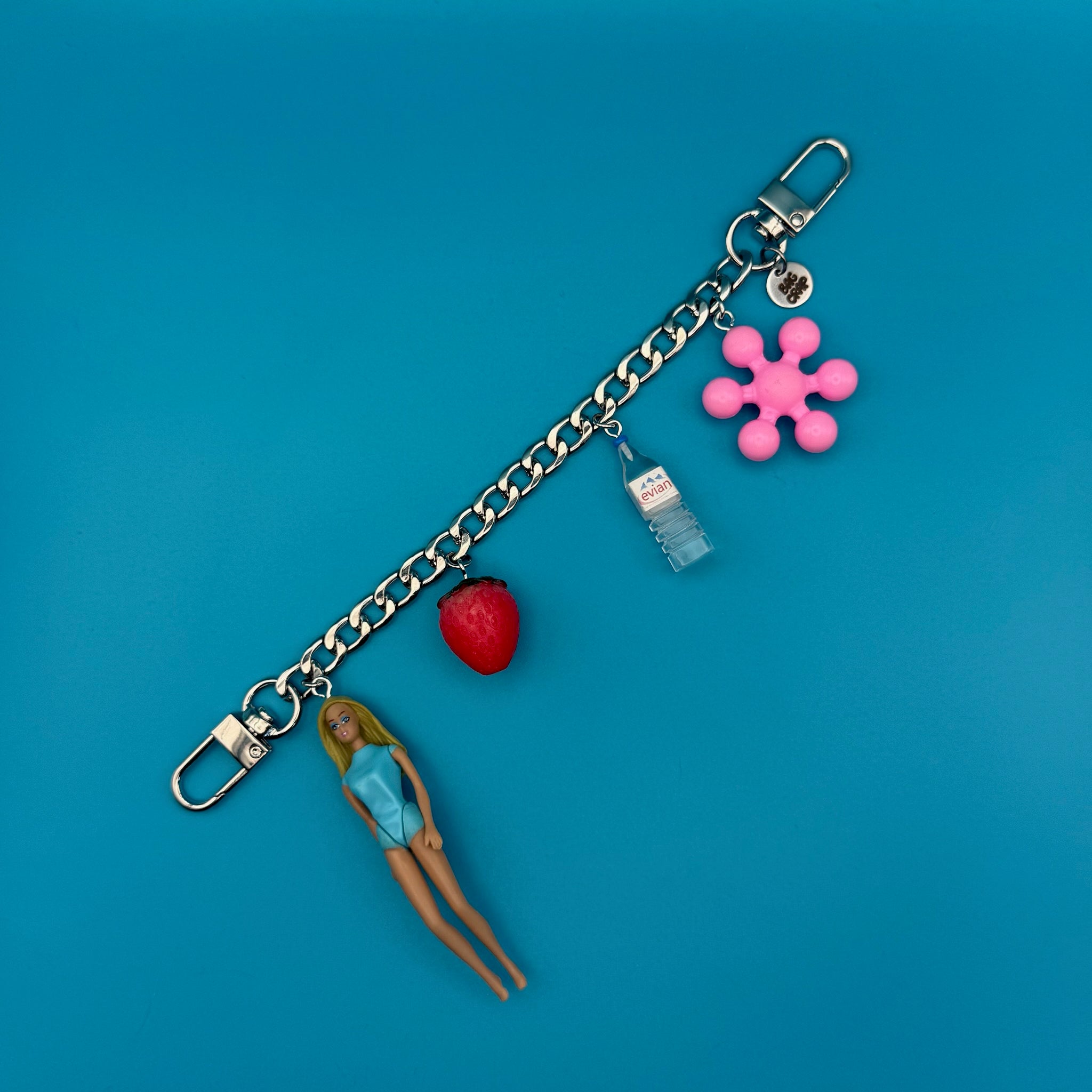 Mini Malibu Barbie + Evian Water   Chain - barbie doll toy pink rare vintage keychain vintage charms for bag nostalgia vintage keychains y2k collectible - Bag Crap