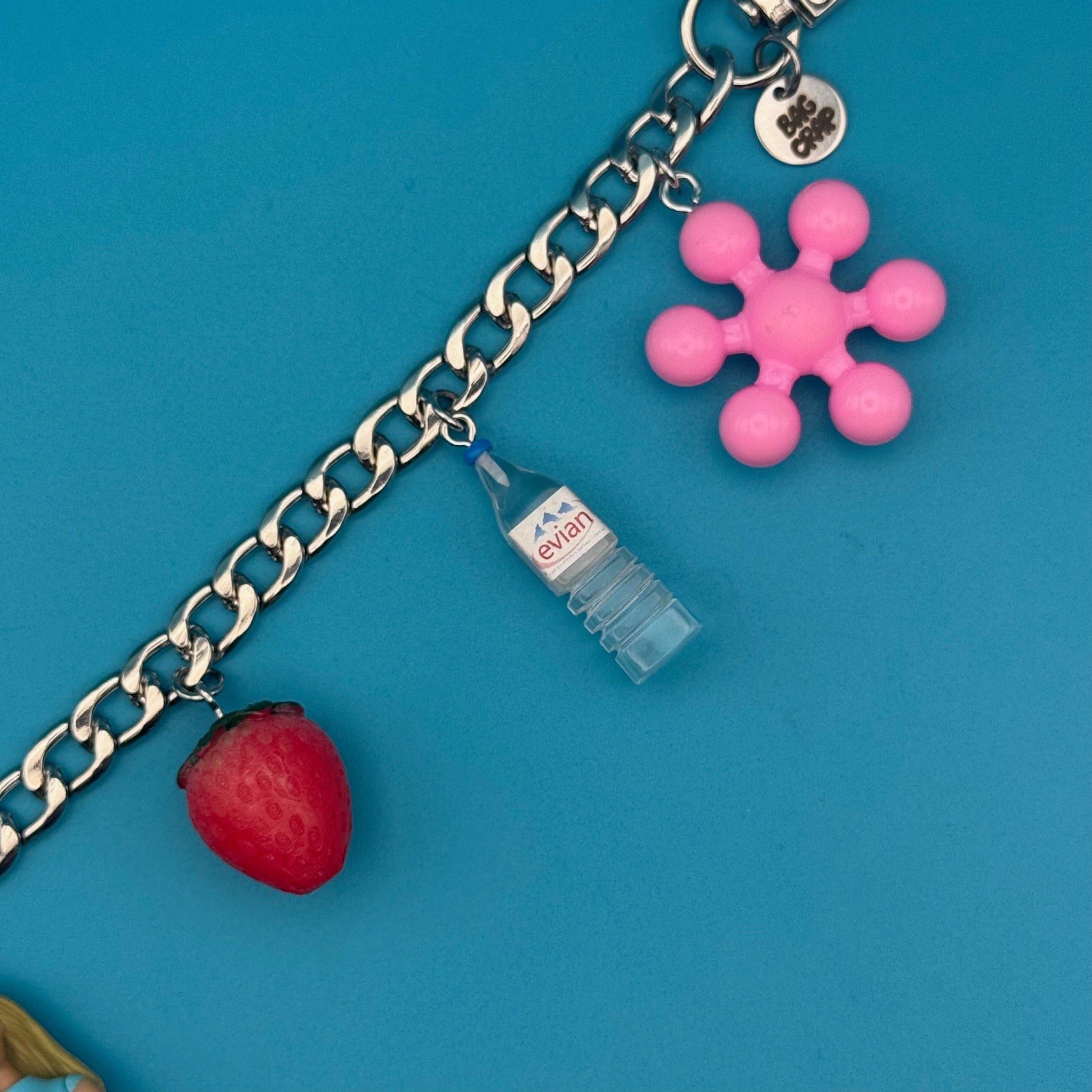 Mini Malibu Barbie + Evian Water   Chain - barbie doll toy pink rare vintage keychain vintage charms for bag nostalgia vintage keychains y2k collectible - Bag Crap