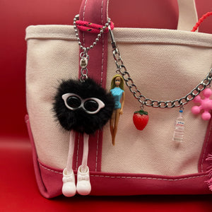 Black and White Pom Pom Walking Weirdo -  vintage keychain vintage charms for bag nostalgia vintage keychains y2k collectible - Bag Crap