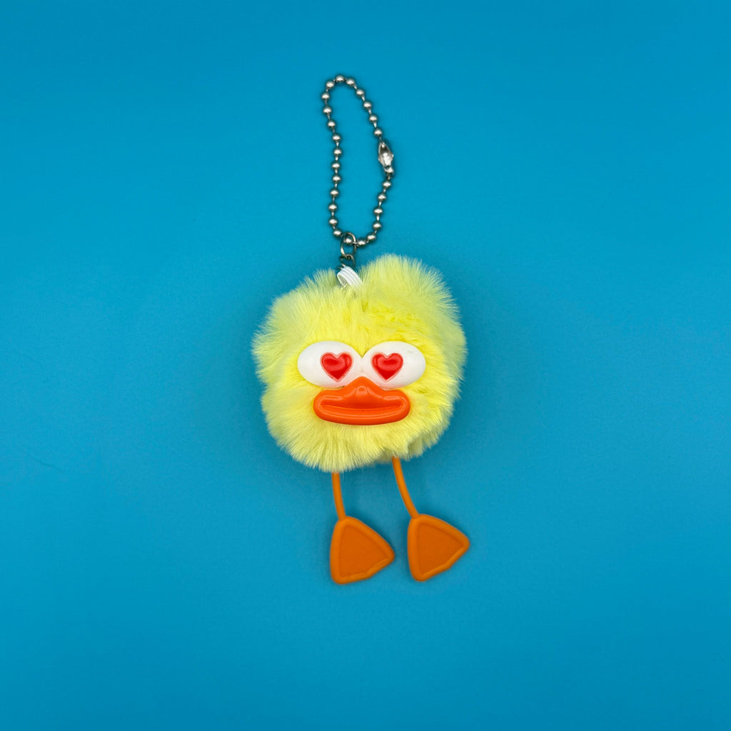 Heart Eyed Yellow Ducky Pom Pom Bag Charm