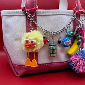 Heart Eyed Yellow Ducky Pom Pom -  vintage keychain vintage charms for bag nostalgia vintage keychains y2k collectible - Bag Crap