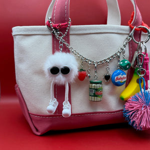 All White Pom Pom Walking Weirdo -  vintage keychain vintage charms for bag nostalgia vintage keychains y2k collectible - Bag Crap
