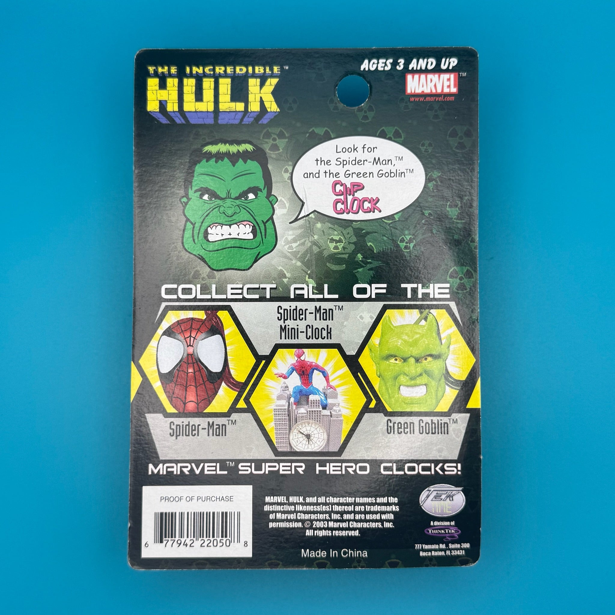 NIB 2003  : The Incredible Hulk Clip Clock -  vintage keychain vintage charms for bag nostalgia vintage keychains y2k collectible - Bag Crap