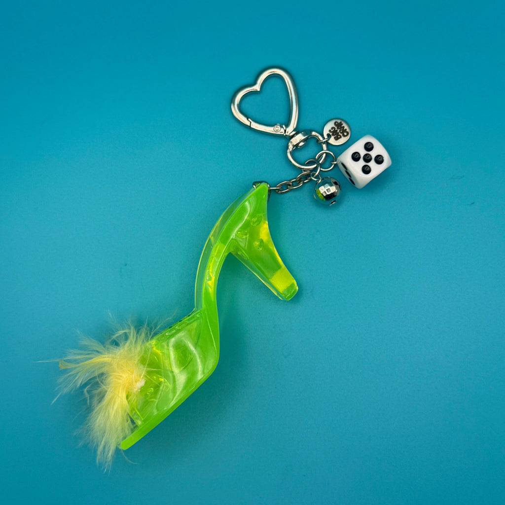 Vintage Y2K Neon Yellow Feather Pump Bag Charm