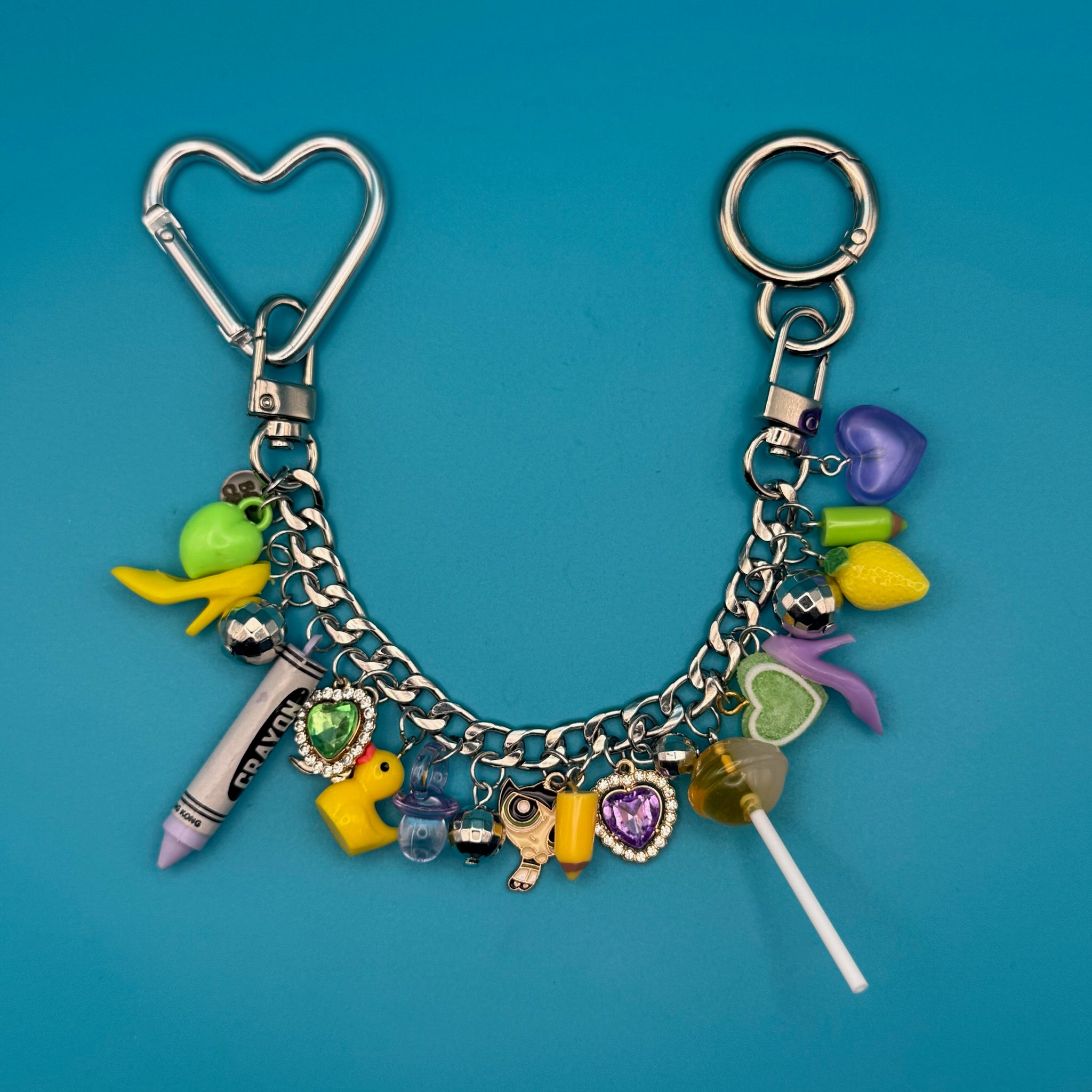 One-of-one Pastel Green & Purple   Chain - vintage bag charm chains silver nostalgia vintage y2k vintage keychain vintage charms for bag nostalgia vintage keychains y2k collectible - Bag Crap