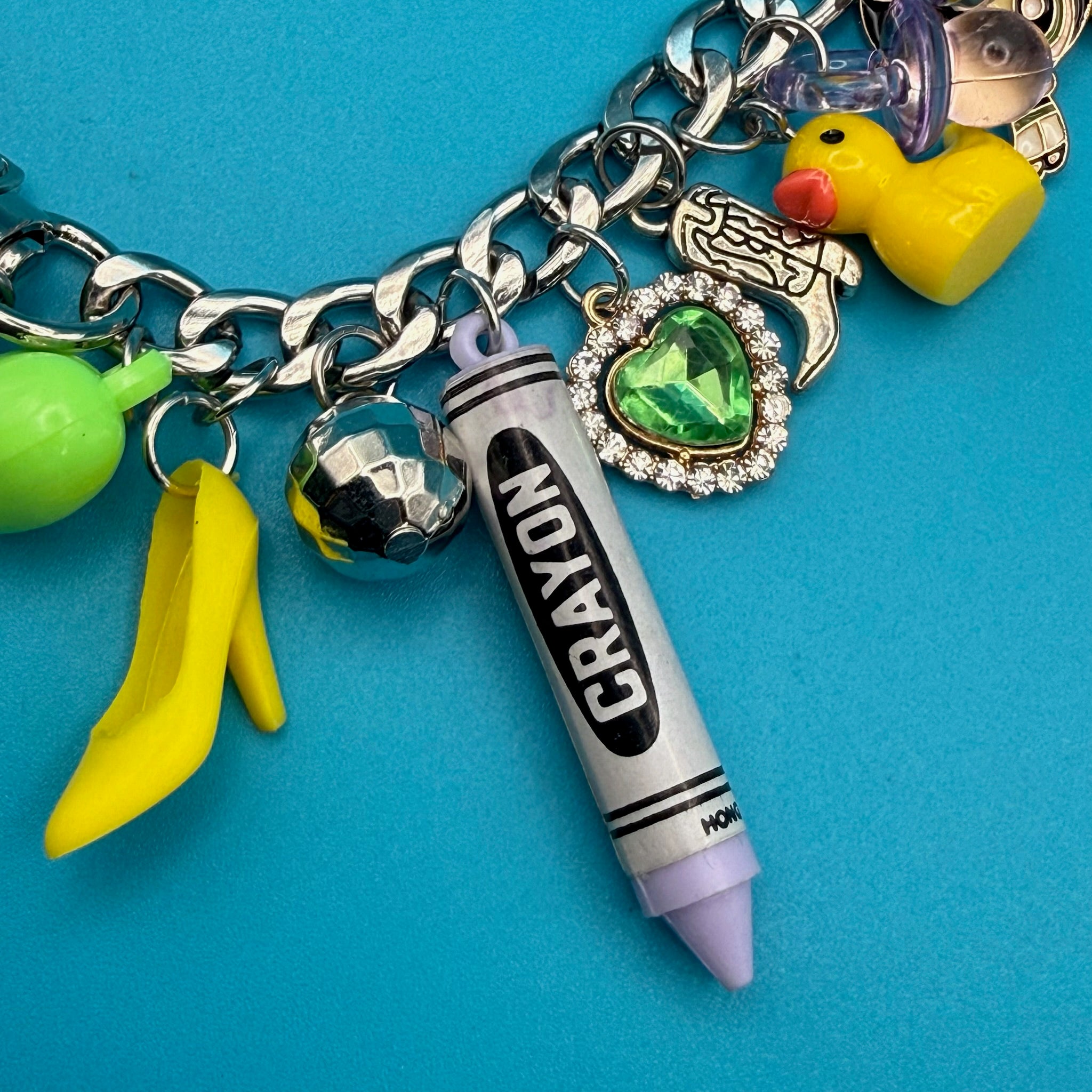 One-of-one Pastel Green & Purple   Chain - vintage bag charm chains silver nostalgia vintage y2k vintage keychain vintage charms for bag nostalgia vintage keychains y2k collectible - Bag Crap