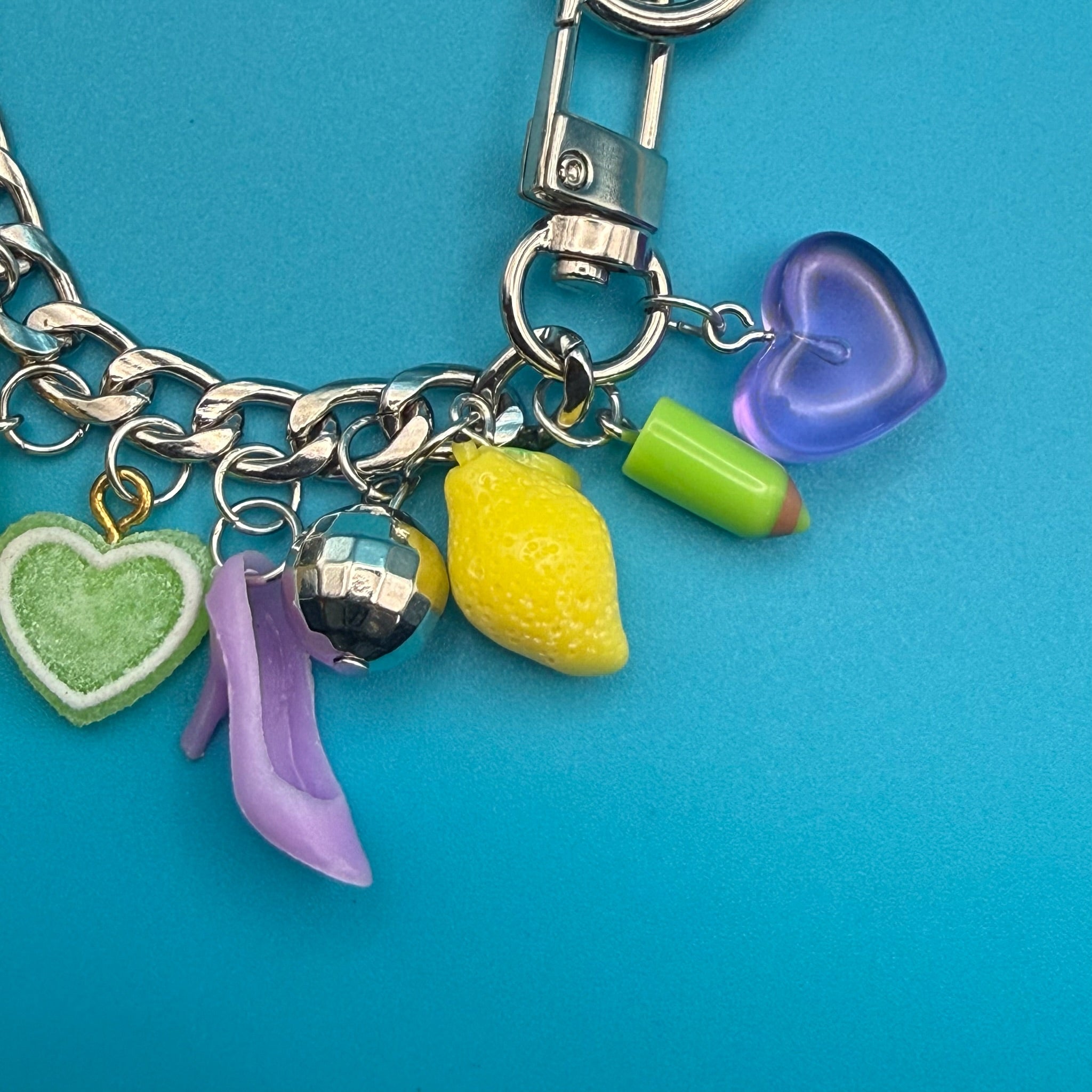 One-of-one Pastel Green & Purple   Chain - vintage bag charm chains silver nostalgia vintage y2k vintage keychain vintage charms for bag nostalgia vintage keychains y2k collectible - Bag Crap