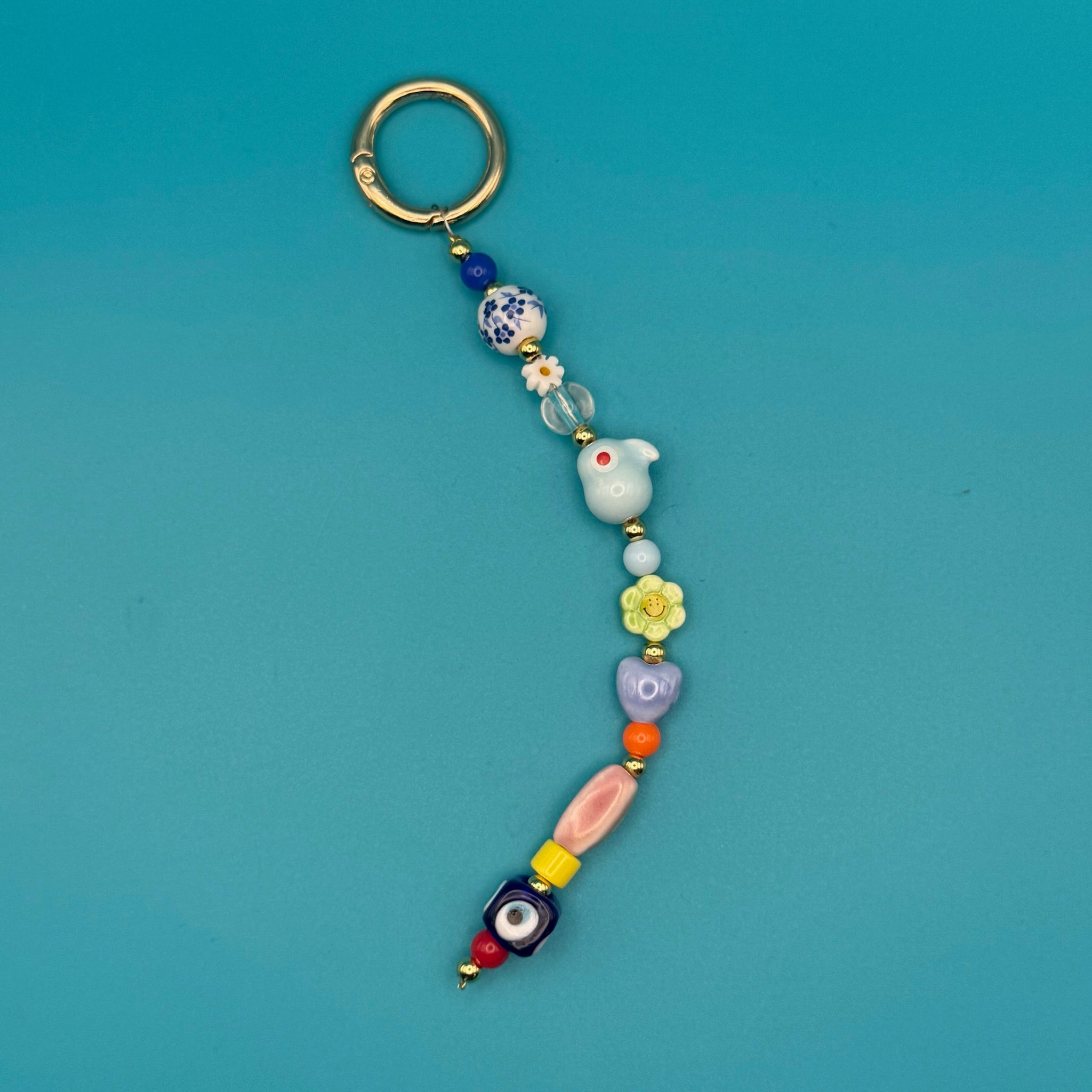 Glass Bead  — Evil Eye, Blue Parrot -  vintage keychain vintage charms for bag nostalgia vintage keychains y2k collectible - Bag Crap