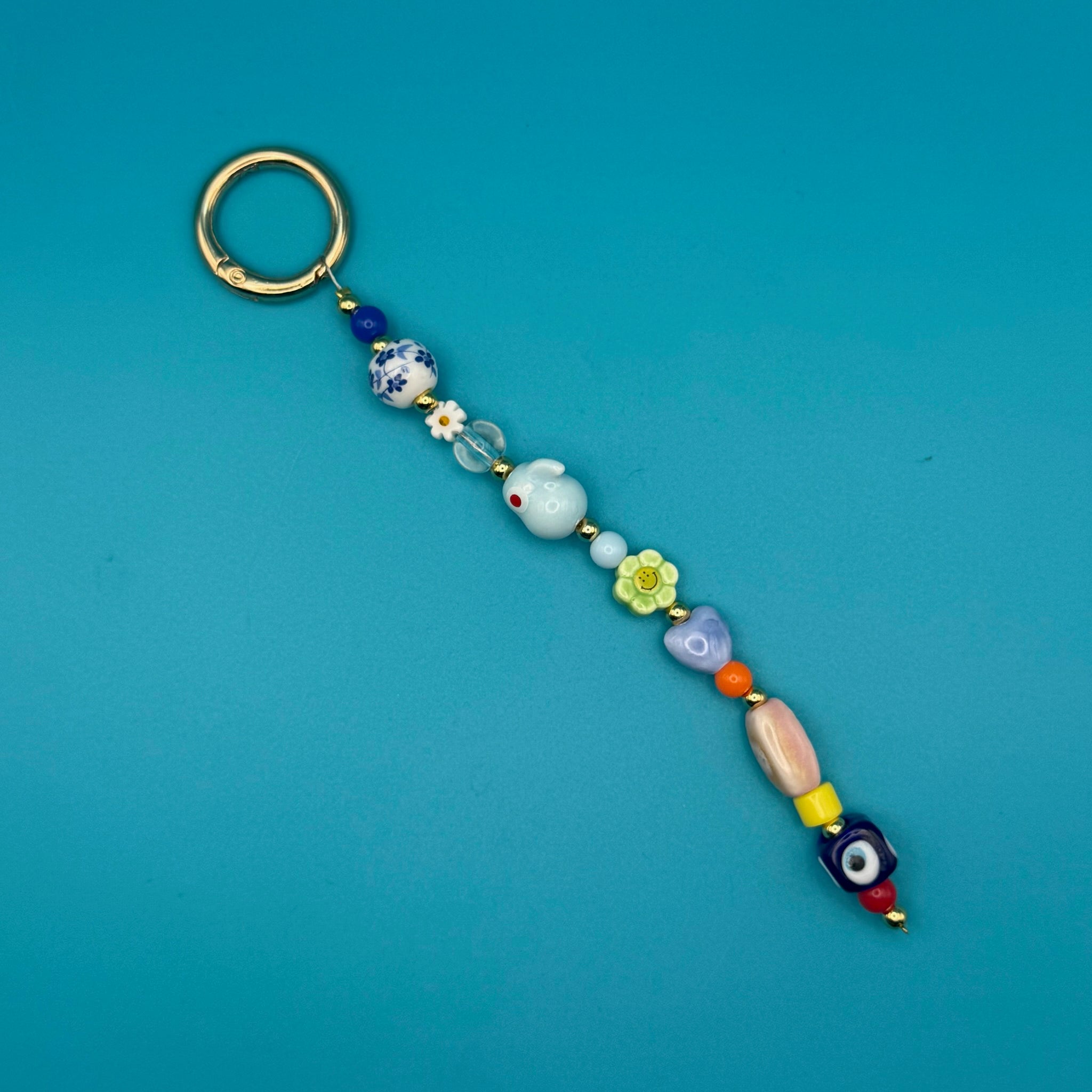 Glass Bead  — Evil Eye, Blue Parrot -  vintage keychain vintage charms for bag nostalgia vintage keychains y2k collectible - Bag Crap