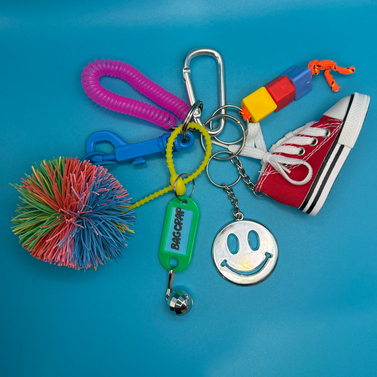 Smiley Sneaker Koosh Ball   &  Pack -  vintage keychain vintage charms for bag nostalgia vintage keychains y2k collectible - Bag Crap