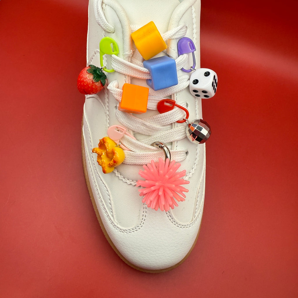 Trinket Shoe Charm Set: Pretzel + Strawberry + Dice