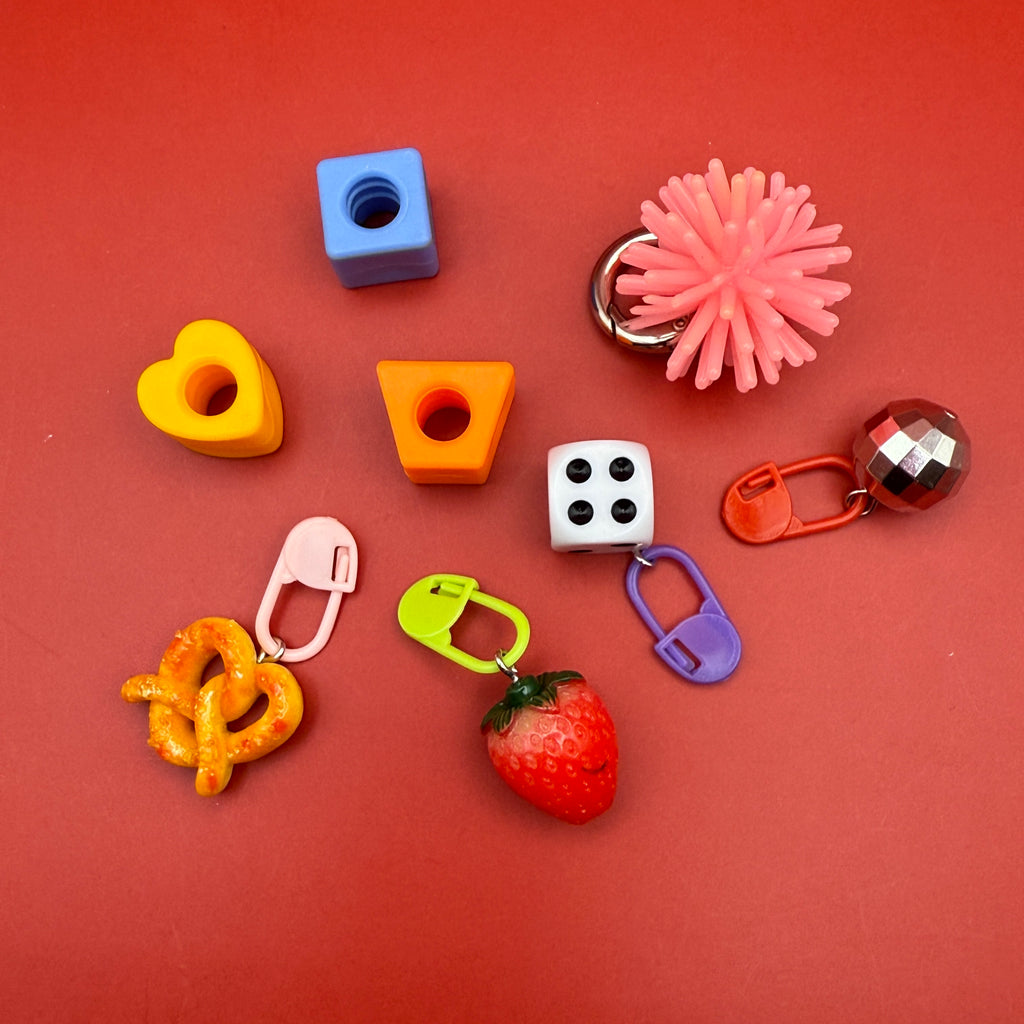 Trinket Shoe Charm Set: Pretzel + Strawberry + Dice